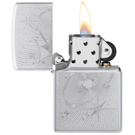 Zippo Windproof Lighter - Atomic Cosmos Design Classic Satin Chrome Finish | 46724