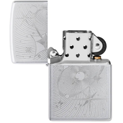 Zippo Windproof Lighter - Atomic Cosmos Design Classic Satin Chrome Finish | 46724