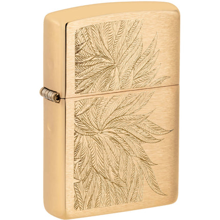Zippo Windproof Lighter - Lush Leaves Design Classic Brushed Brass Finish | 46826