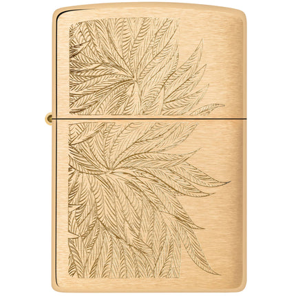 Zippo Windproof Lighter - Lush Leaves Design Classic Brushed Brass Finish | 46826