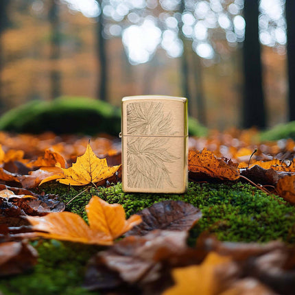 Zippo Windproof Lighter - Lush Leaves Design Classic Brushed Brass Finish | 46826