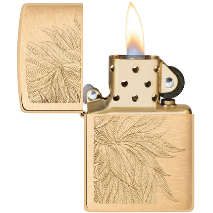 Zippo Windproof Lighter - Lush Leaves Design Classic Brushed Brass Finish | 46826
