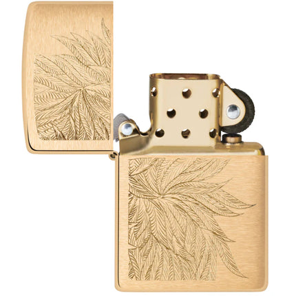 Zippo Windproof Lighter - Lush Leaves Design Classic Brushed Brass Finish | 46826