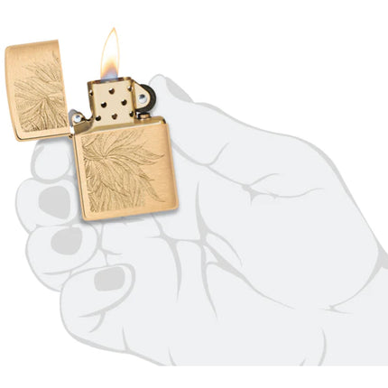 Zippo Windproof Lighter - Lush Leaves Design Classic Brushed Brass Finish | 46826