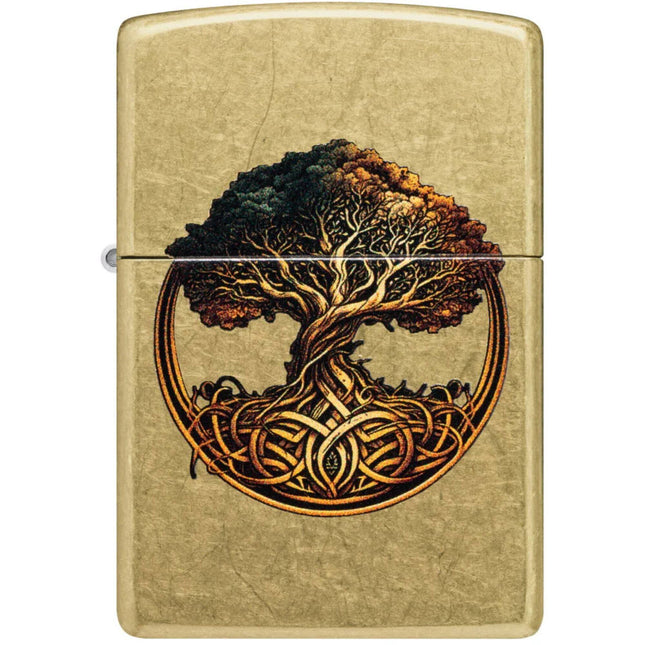 Zippo Windproof Lighter - Knotted Tree of Life Design Street Brass Finish | 47176