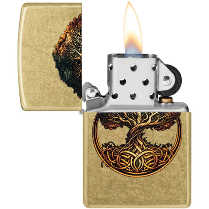 Zippo Windproof Lighter - Knotted Tree of Life Design Street Brass Finish | 47176