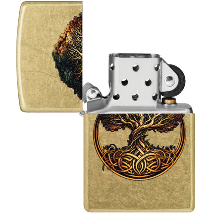 Zippo Windproof Lighter - Knotted Tree of Life Design Street Brass Finish | 47176