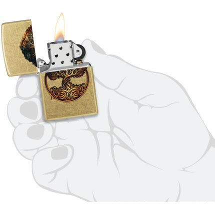 Zippo Windproof Lighter - Knotted Tree of Life Design Street Brass Finish | 47176