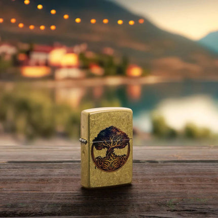 Zippo Windproof Lighter - Knotted Tree of Life Design Street Brass Finish | 47176