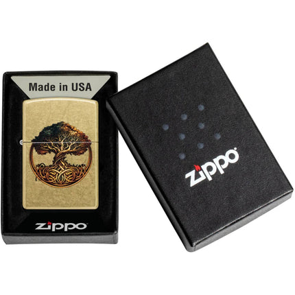Zippo Windproof Lighter - Knotted Tree of Life Design Street Brass Finish | 47176