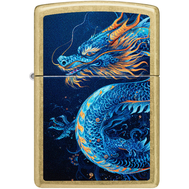 Zippo Windproof Lighter - Blue Dragon Design Classic Street Brass Finish | 47178