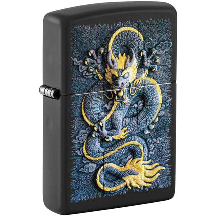 Zippo Pocket Windproof Lighter - Stone Dragon Motif Design Matte Black Finish | 47181