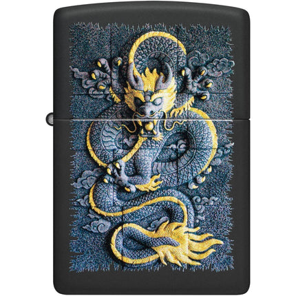 Zippo Pocket Windproof Lighter - Stone Dragon Motif Design Matte Black Finish | 47181