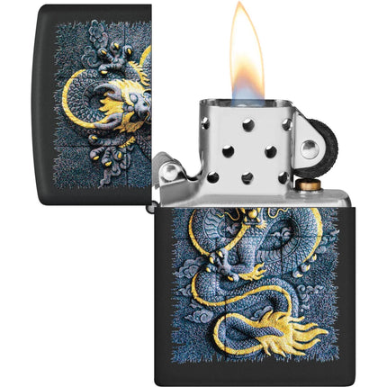 Zippo Pocket Windproof Lighter - Stone Dragon Motif Design Matte Black Finish | 47181