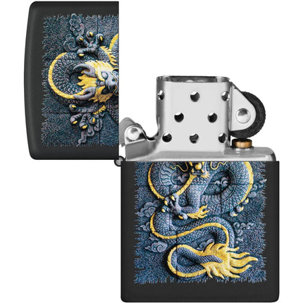 Zippo Pocket Windproof Lighter - Stone Dragon Motif Design Matte Black Finish | 47181