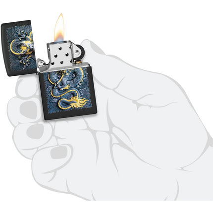 Zippo Pocket Windproof Lighter - Stone Dragon Motif Design Matte Black Finish | 47181