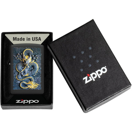 Zippo Pocket Windproof Lighter - Stone Dragon Motif Design Matte Black Finish | 47181