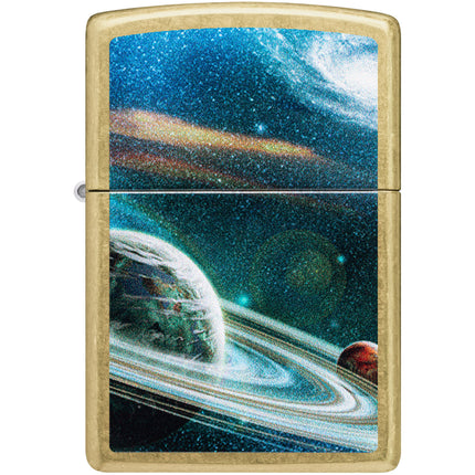 Zippo Pocket Lighter - Planet and Galaxies Design Classic Street Brass Finish | 47183