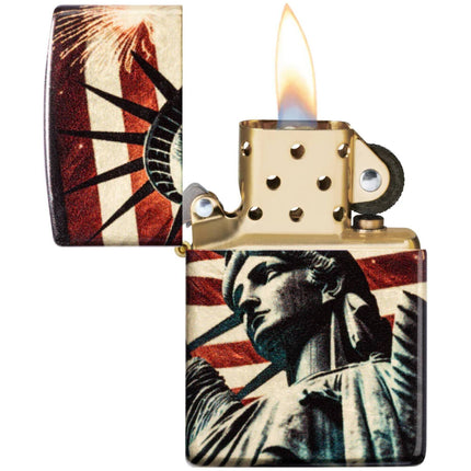 Zippo Pocket Windproof Lighter - Spark of Liberty Design Tumbled Brass Finish | 47186