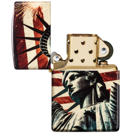 Zippo Pocket Windproof Lighter - Spark of Liberty Design Tumbled Brass Finish | 47186