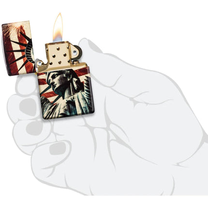 Zippo Pocket Windproof Lighter - Spark of Liberty Design Tumbled Brass Finish | 47186