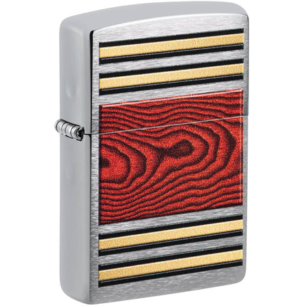 Zippo Pocket Lighter - Woodgrain Design Classic Brushed Chrome Metal Pipe | 47187