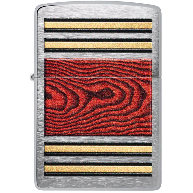 Zippo Pocket Lighter - Woodgrain Design Classic Brushed Chrome Metal Pipe | 47187