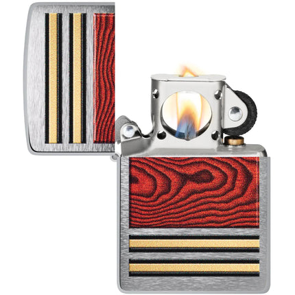Zippo Pocket Lighter - Woodgrain Design Classic Brushed Chrome Metal Pipe | 47187