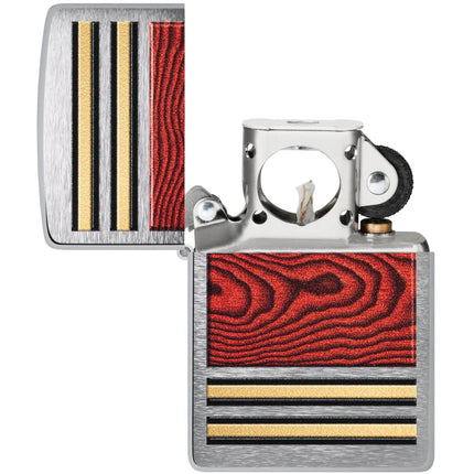 Zippo Pocket Lighter - Woodgrain Design Classic Brushed Chrome Metal Pipe | 47187