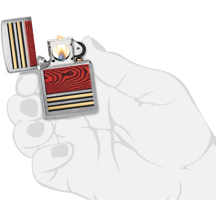 Zippo Pocket Lighter - Woodgrain Design Classic Brushed Chrome Metal Pipe | 47187