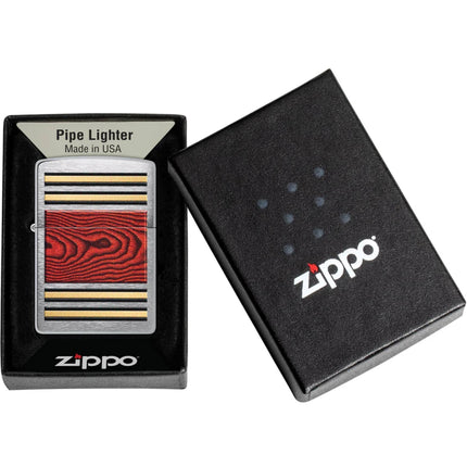 Zippo Pocket Lighter - Woodgrain Design Classic Brushed Chrome Metal Pipe | 47187