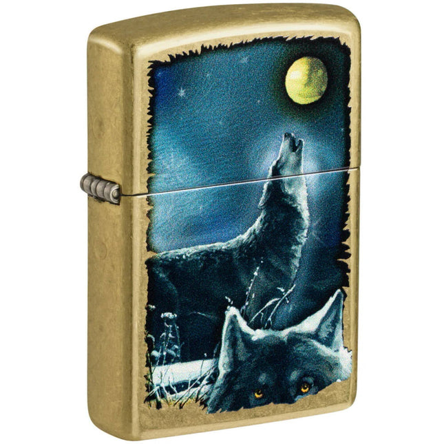 Zippo Pocket Windproof Lighter - Wolf Song Design Classic Street Brass Finish | 47189