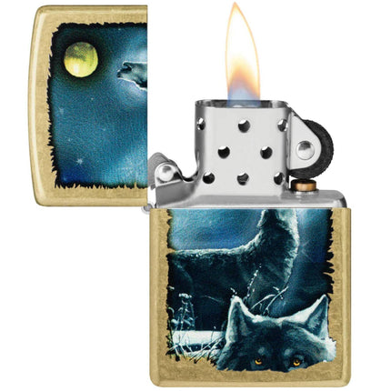 Zippo Pocket Windproof Lighter - Wolf Song Design Classic Street Brass Finish | 47189