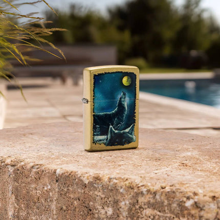 Zippo Pocket Windproof Lighter - Wolf Song Design Classic Street Brass Finish | 47189