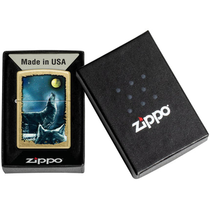 Zippo Pocket Windproof Lighter - Wolf Song Design Classic Street Brass Finish | 47189