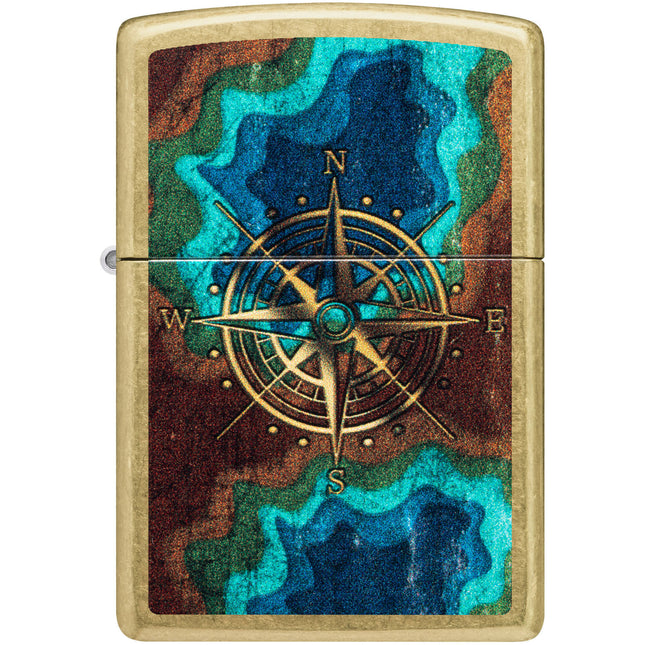 Zippo Pocket Windproof Lighter - Compass Design Street Brass Metal Finish | 47190