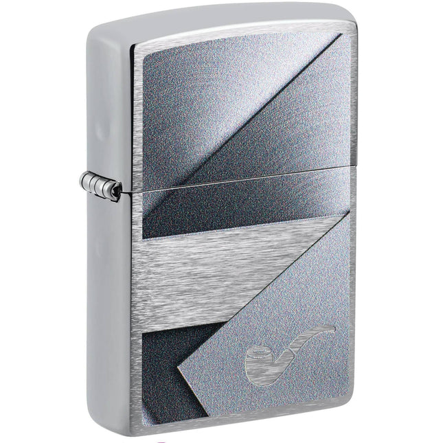 Zippo Pocket Windproof Lighter - Metallic Pipe Design Brushed Chrome Finish | 47191