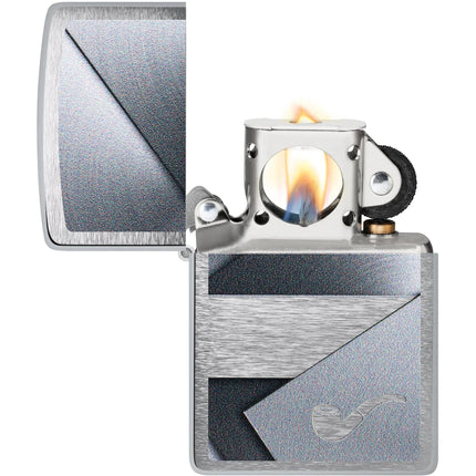 Zippo Pocket Windproof Lighter - Metallic Pipe Design Brushed Chrome Finish | 47191
