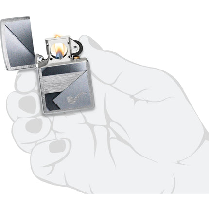 Zippo Pocket Windproof Lighter - Metallic Pipe Design Brushed Chrome Finish | 47191