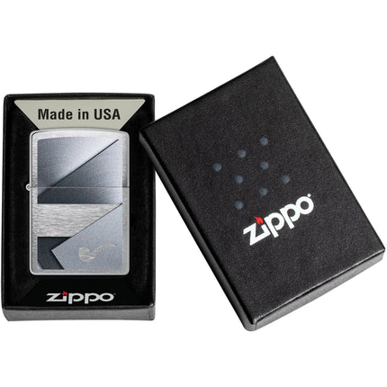Zippo Pocket Windproof Lighter - Metallic Pipe Design Brushed Chrome Finish | 47191