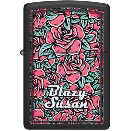 Zippo Pocket Windproof Lighter - Blazy Susan Roses Design Black Matte Finish | 47192