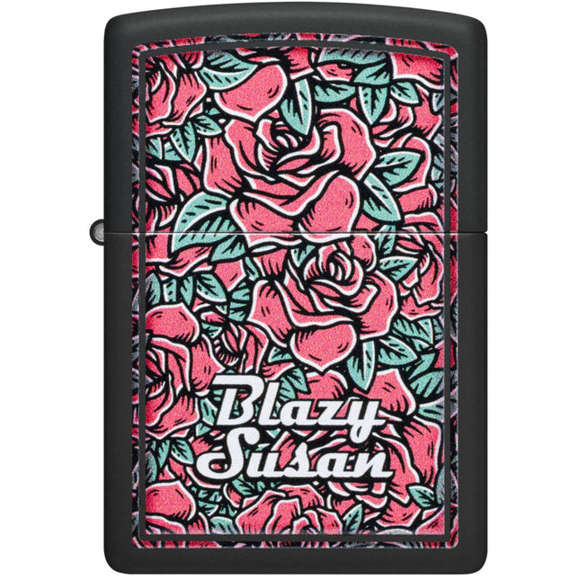 Zippo Pocket Windproof Lighter - Blazy Susan Roses Design Black Matte Finish | 47192