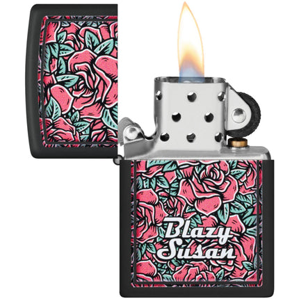 Zippo Pocket Windproof Lighter - Blazy Susan Roses Design Black Matte Finish | 47192