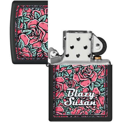 Zippo Pocket Windproof Lighter - Blazy Susan Roses Design Black Matte Finish | 47192