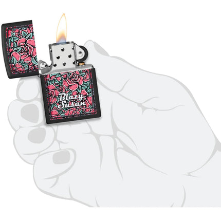 Zippo Pocket Windproof Lighter - Blazy Susan Roses Design Black Matte Finish | 47192