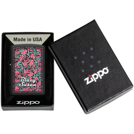 Zippo Pocket Windproof Lighter - Blazy Susan Roses Design Black Matte Finish | 47192