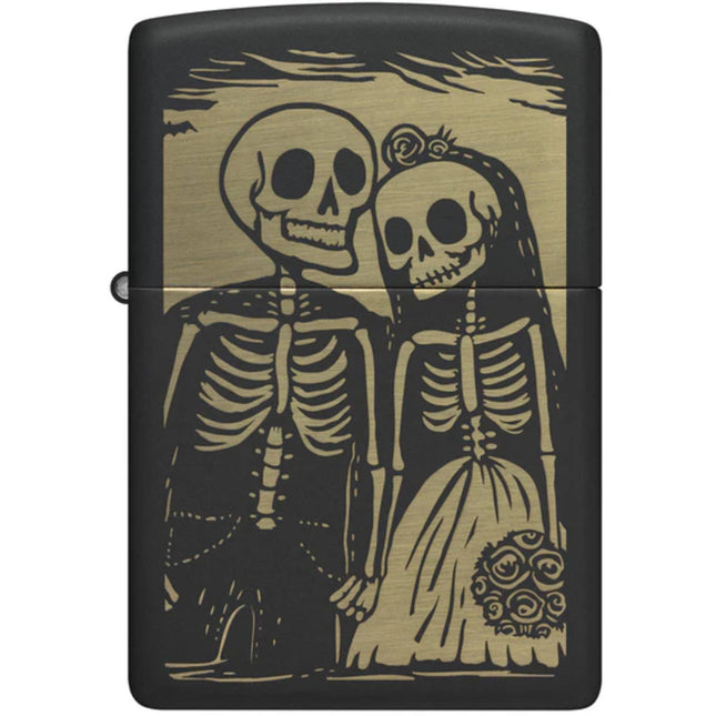 Zippo Pocket Windproof Lighter - Skeleton Wedding Design Black Matte Finish | 47210