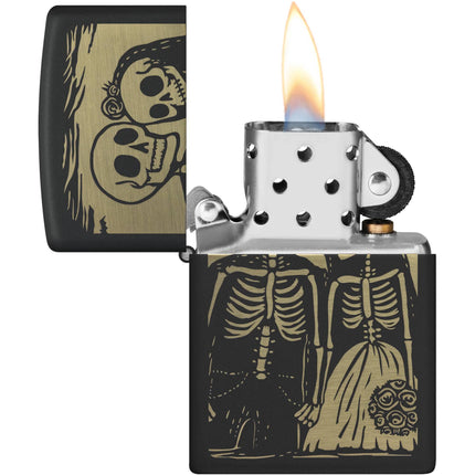 Zippo Pocket Windproof Lighter - Skeleton Wedding Design Black Matte Finish | 47210