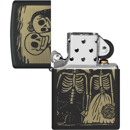 Zippo Pocket Windproof Lighter - Skeleton Wedding Design Black Matte Finish | 47210