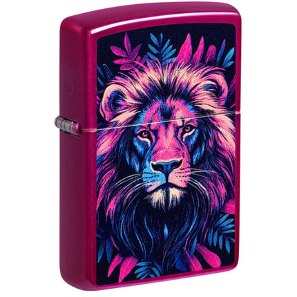 Zippo Windproof Lighter - Multicolour Lion Design Candy Raspberry Finish | 47212